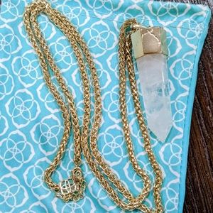 Kendra Scott Jayce Long Rock Crystal Clear Gold Pendant Necklace Chain